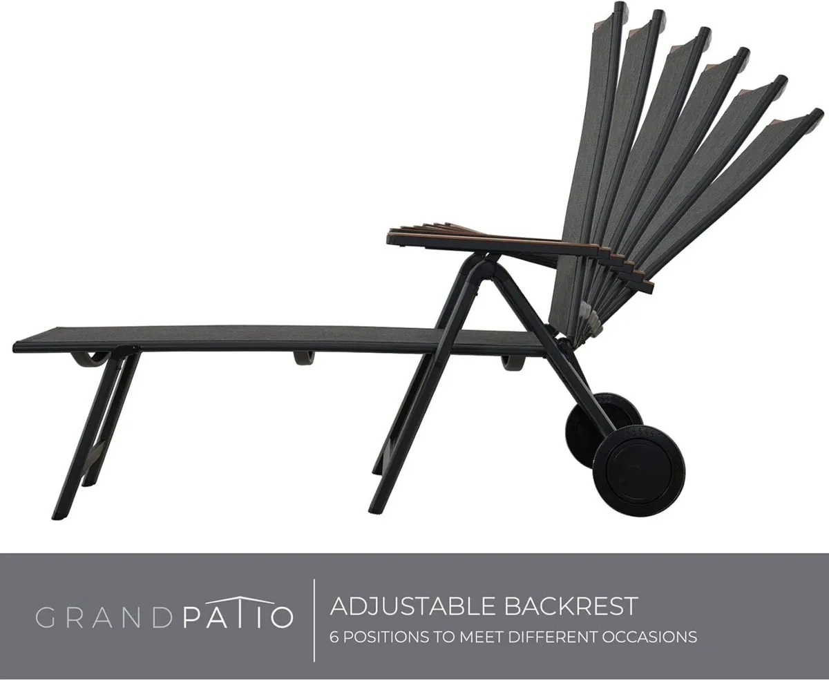 Sun Lounger with 2 Wheels Portable 6 Adjustable - Image 4
