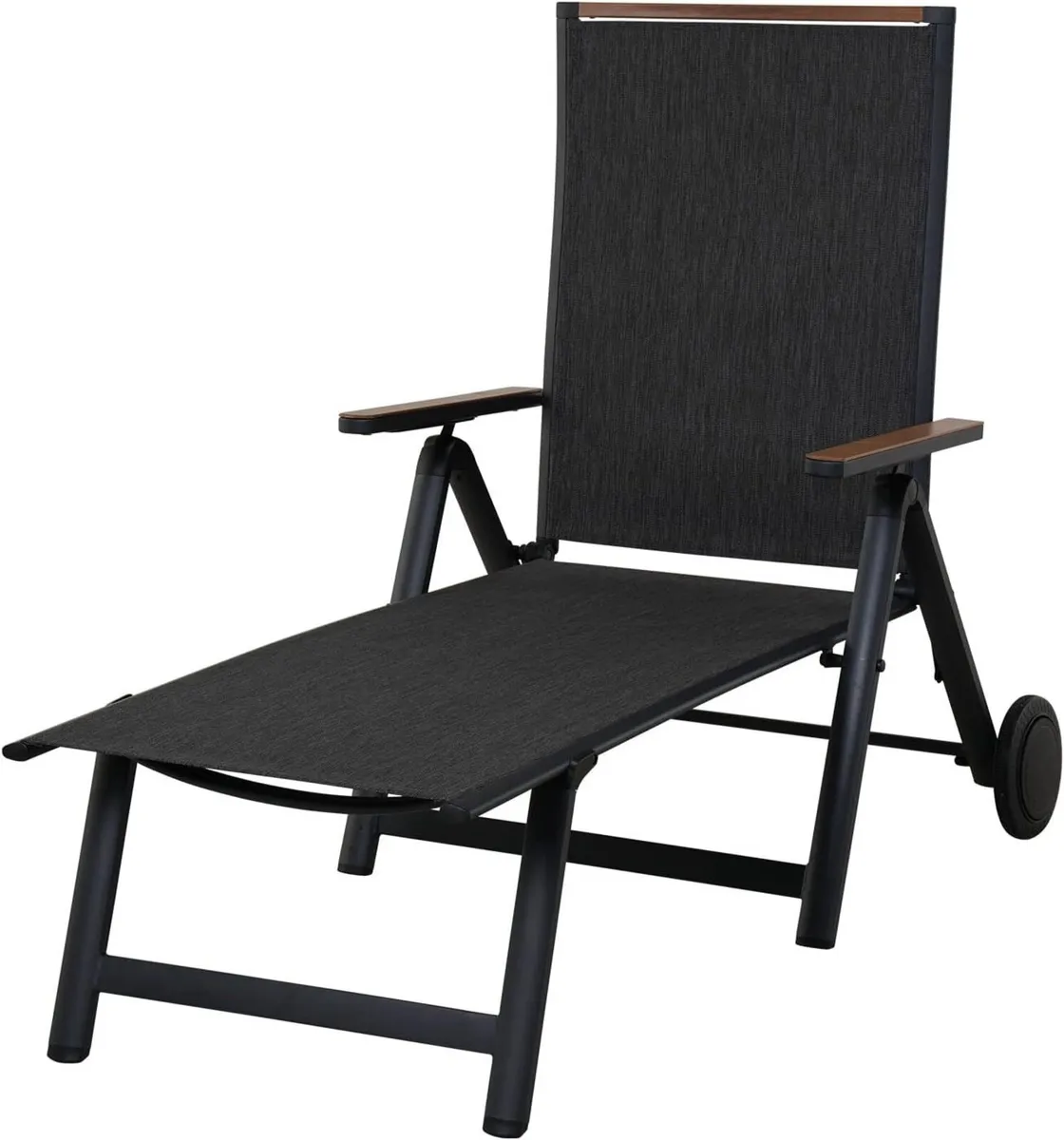 Sun Lounger with 2 Wheels Portable 6 Adjustable - Image 1