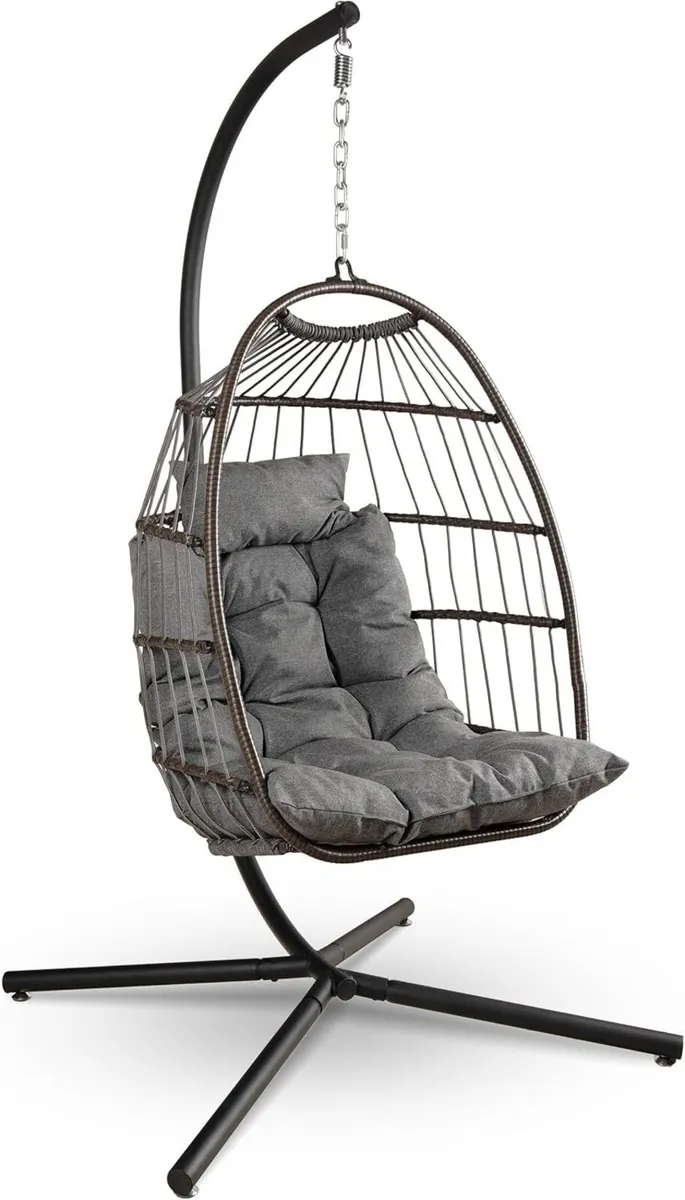 Foldable Egg Chair with Stand Hanging Rattan - Image 1
