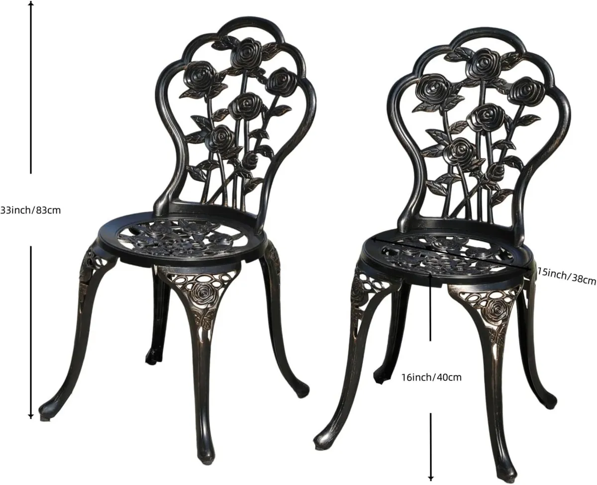 Cast Aluminium Garden Chairs Set of 2 Rose Design - Image 2