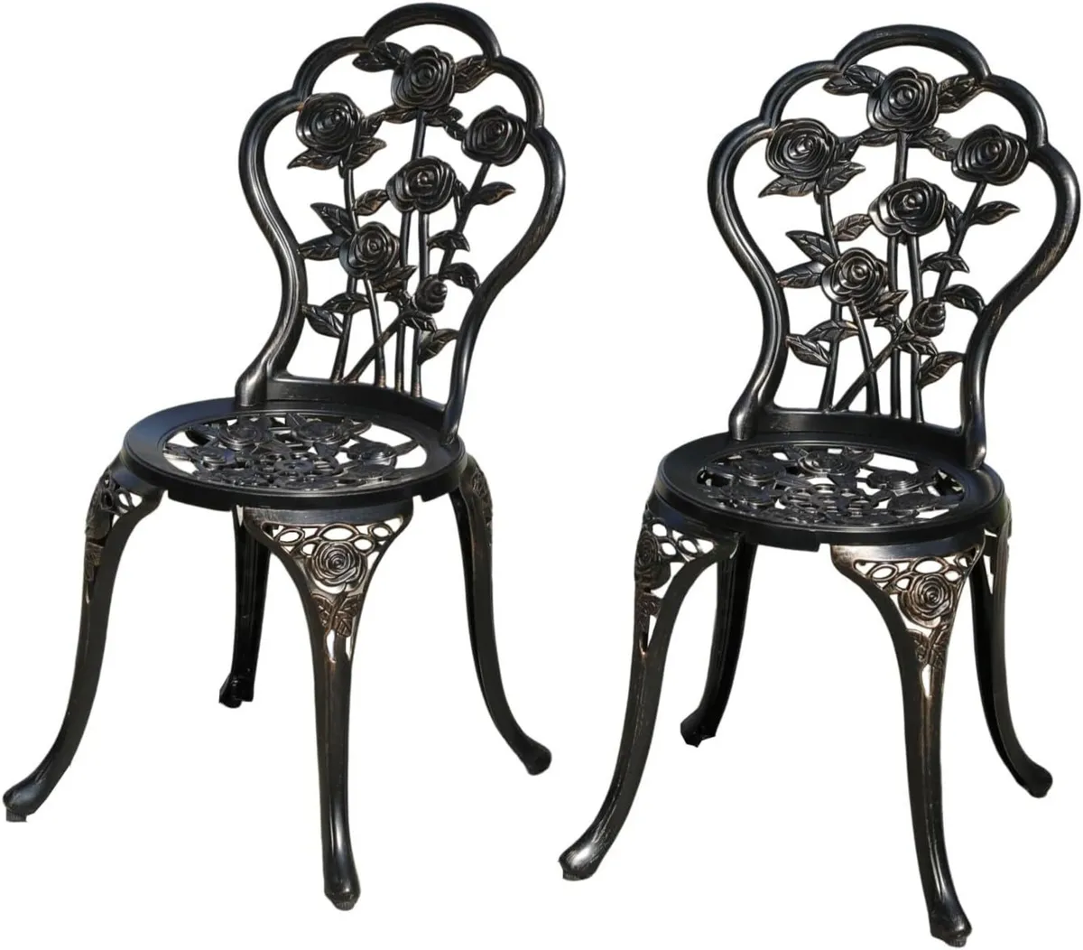 Cast Aluminium Garden Chairs Set of 2 Rose Design - Image 3