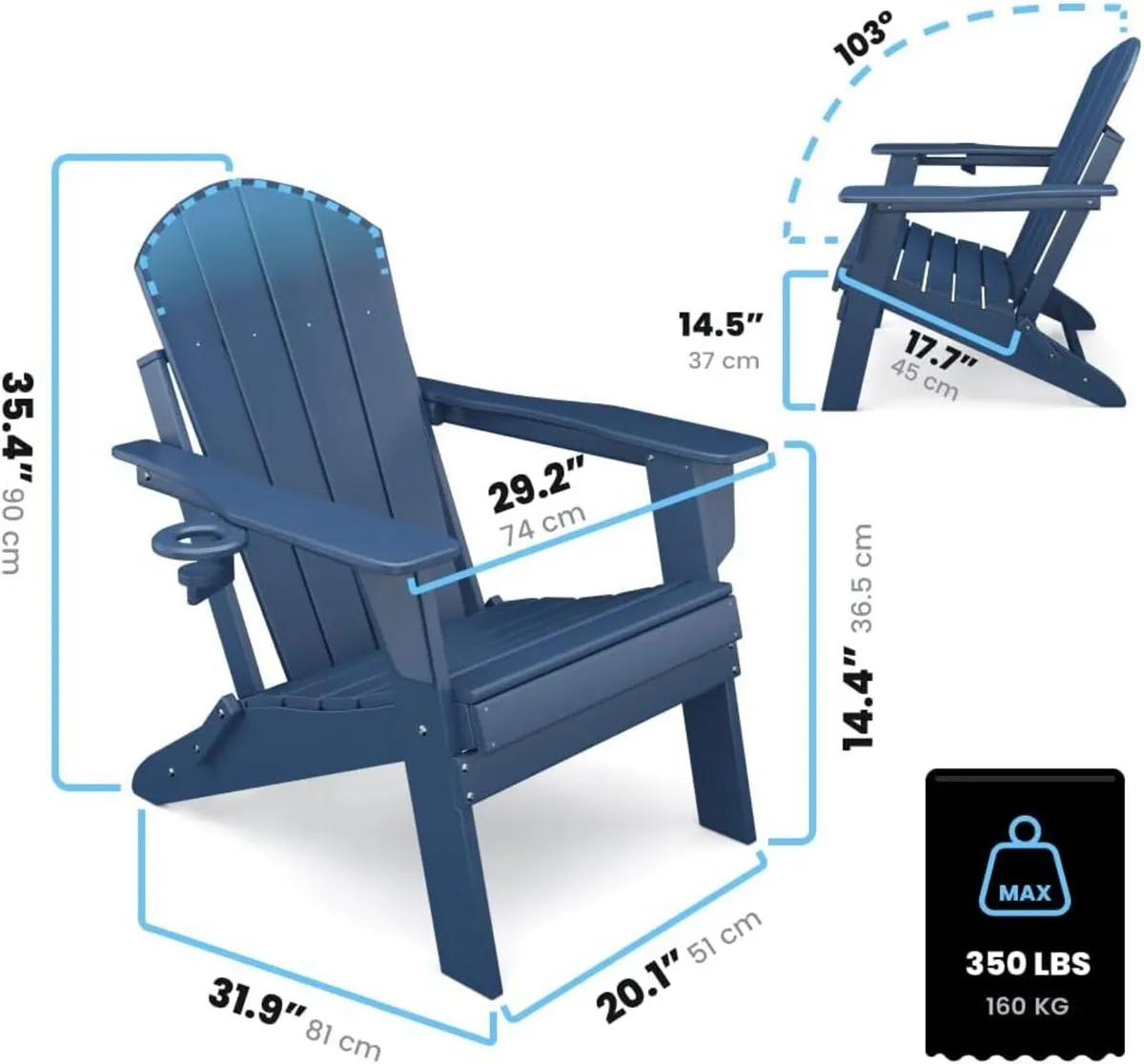 Adirondack Folding Chair for Garden Patio or Deck - Image 3