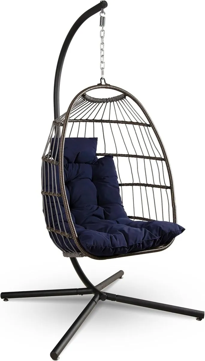 Foldable Egg Chair with Stand Rattan Wicker - Image 1
