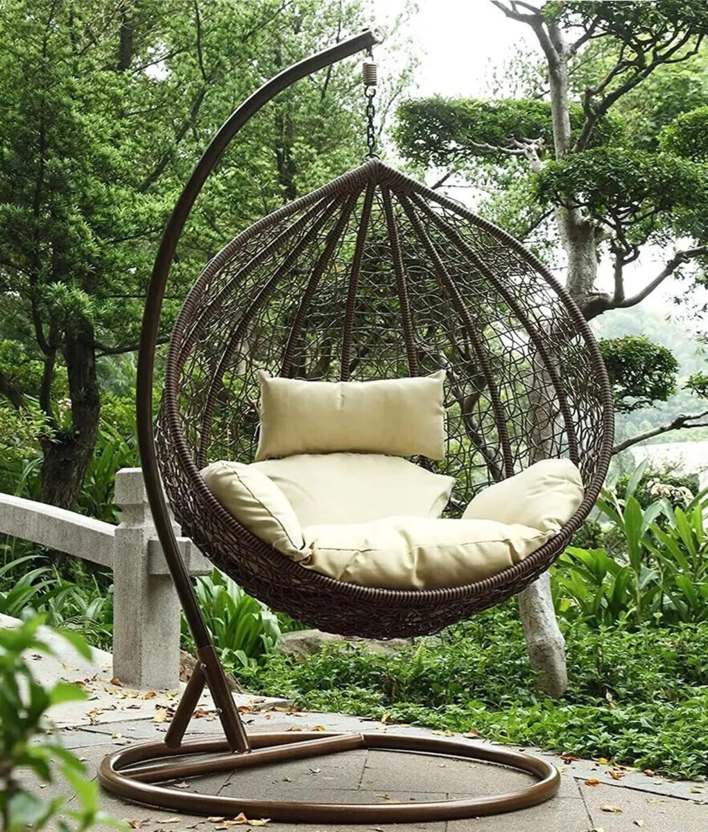 Hanging Rattan Swing Patio Garden Weave Egg with - Image 2