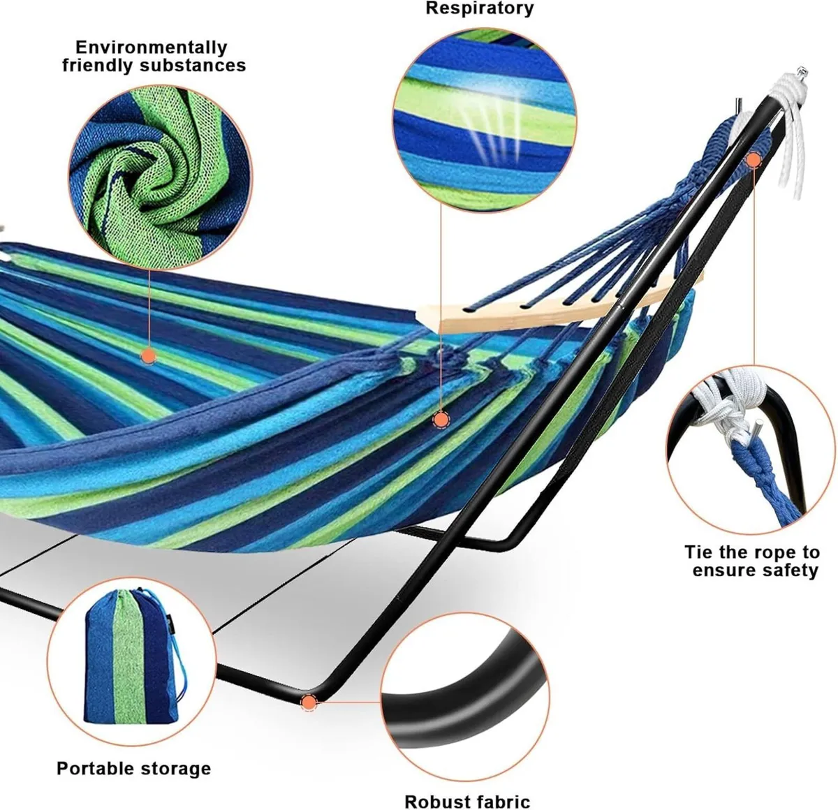 Hammock with Stand Double Cotton Adjustable Steel - Image 4