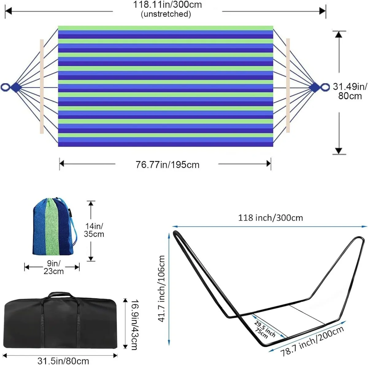 Hammock with Stand Double Cotton Adjustable Steel - Image 3
