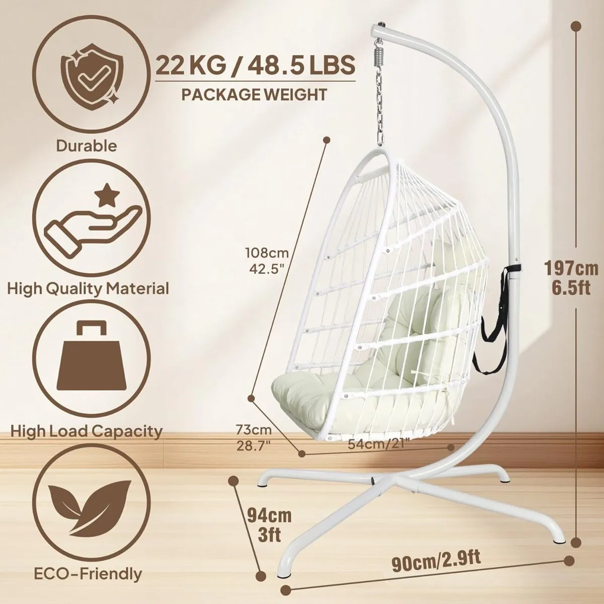 Egg Chair with Ultra Strong Stand and Cushion - Image 2