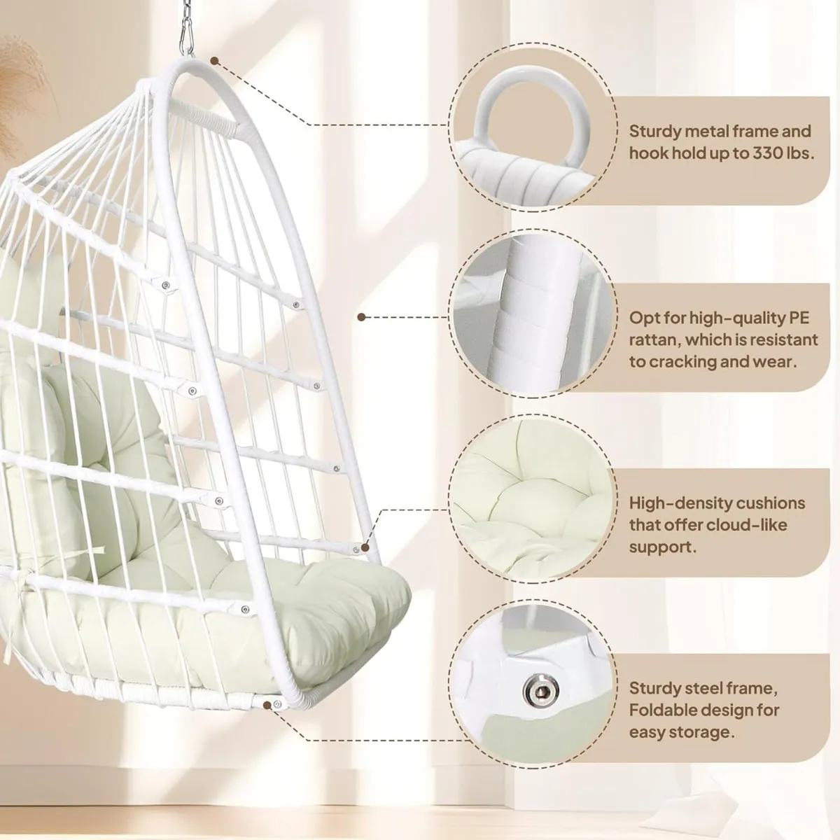 Egg Chair with Ultra Strong Stand and Cushion - Image 4