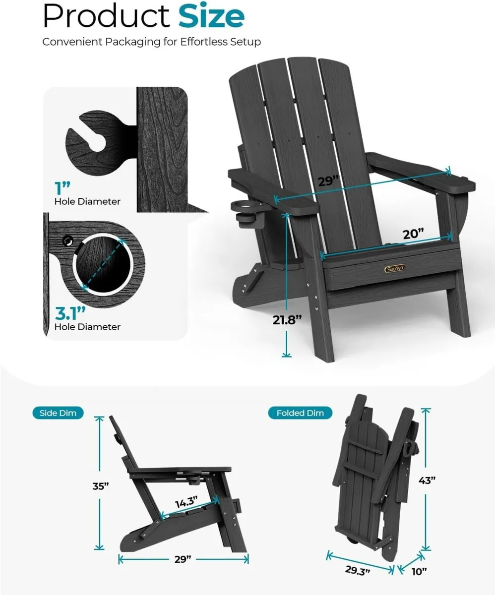 Folding Adirondack Chair HDPE All-Weather Fire - Image 4