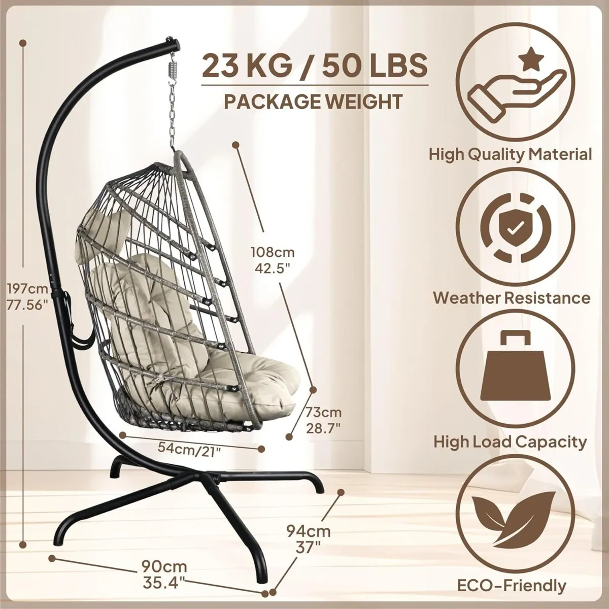 Egg Chair With Ultra Strong Stand and Cushion - - Image 3