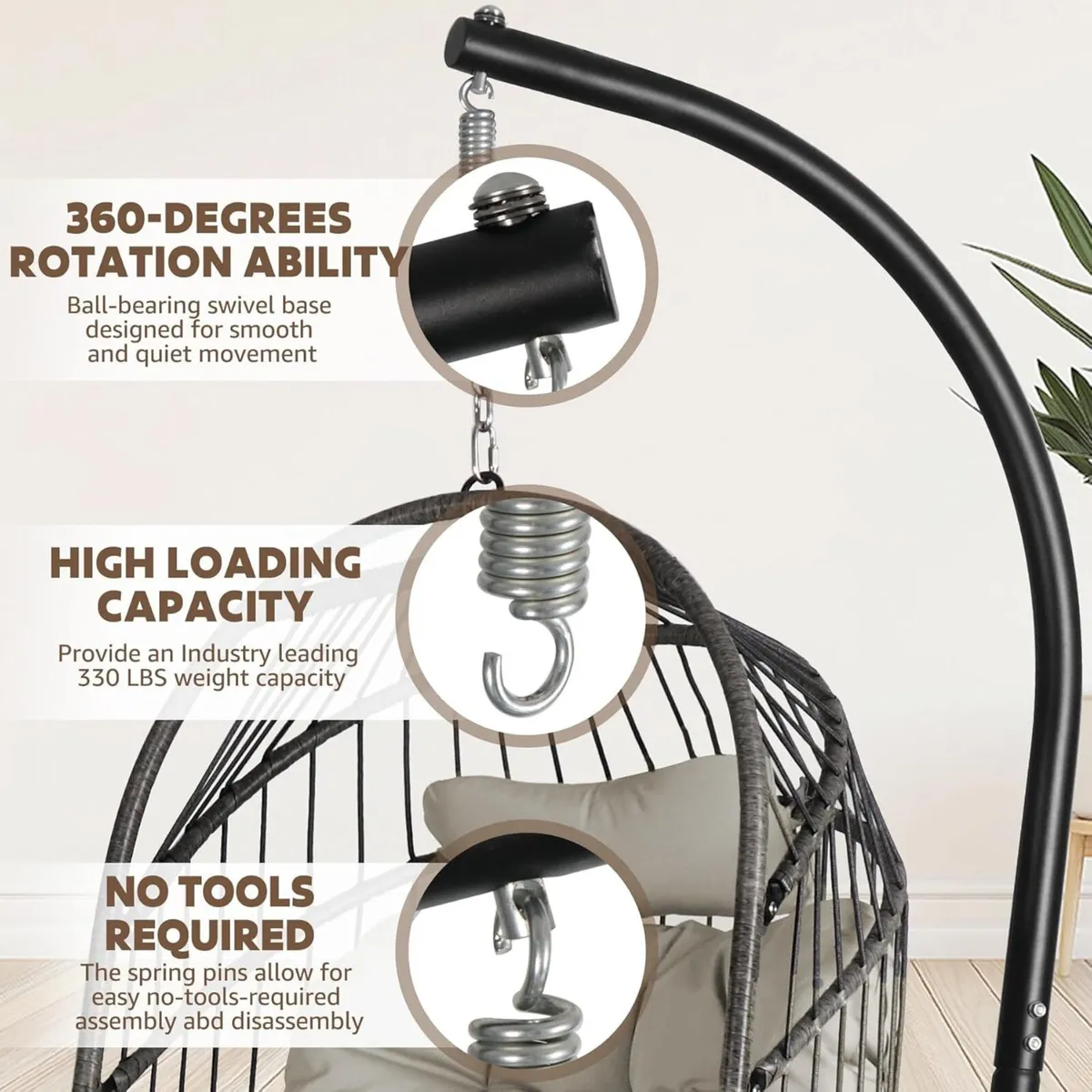 Egg Chair With Ultra Strong Stand and Cushion - - Image 4