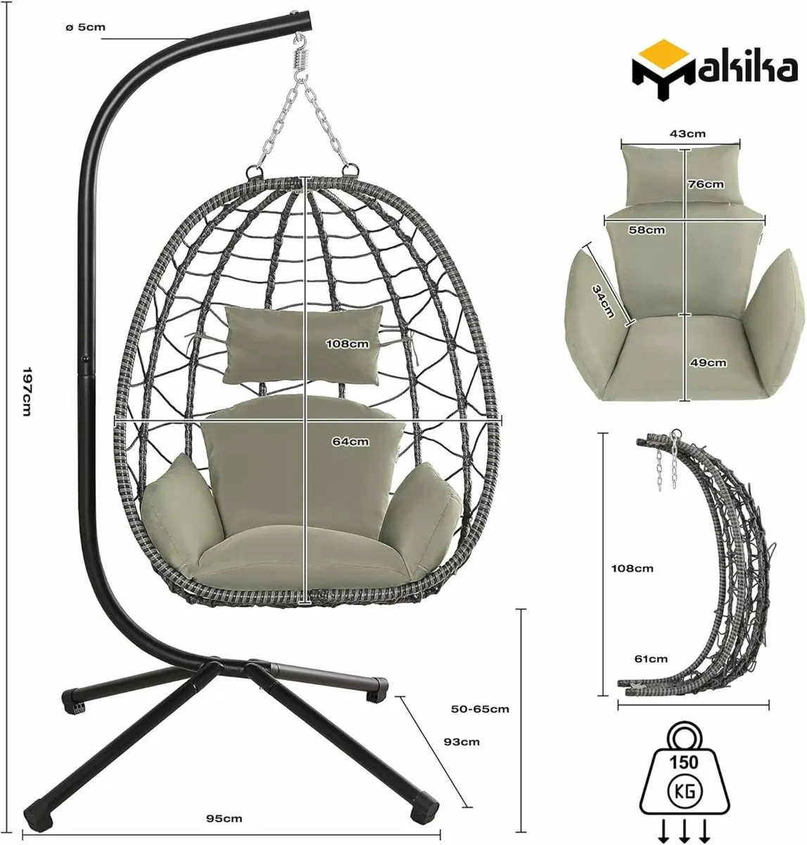 Egg Chair with Stand Foldable Garden Swing Indoor - Image 3