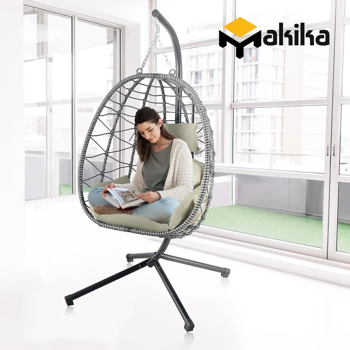 Egg Chair with Stand Foldable Garden Swing Indoor - Image 4