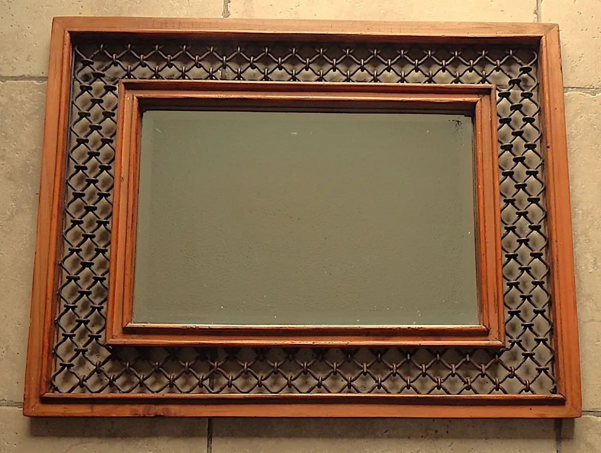 Vintage Bevelled Edge Mirror in Wood & Metal Frame - Image 2