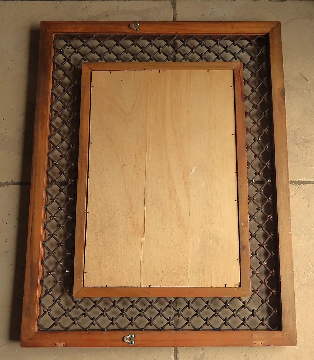 Vintage Bevelled Edge Mirror in Wood & Metal Frame - Image 3