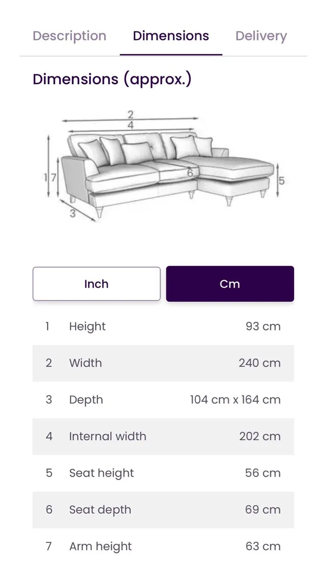 3 Seater Patterdale Chaise Sofa in pink from DFS - Image 4