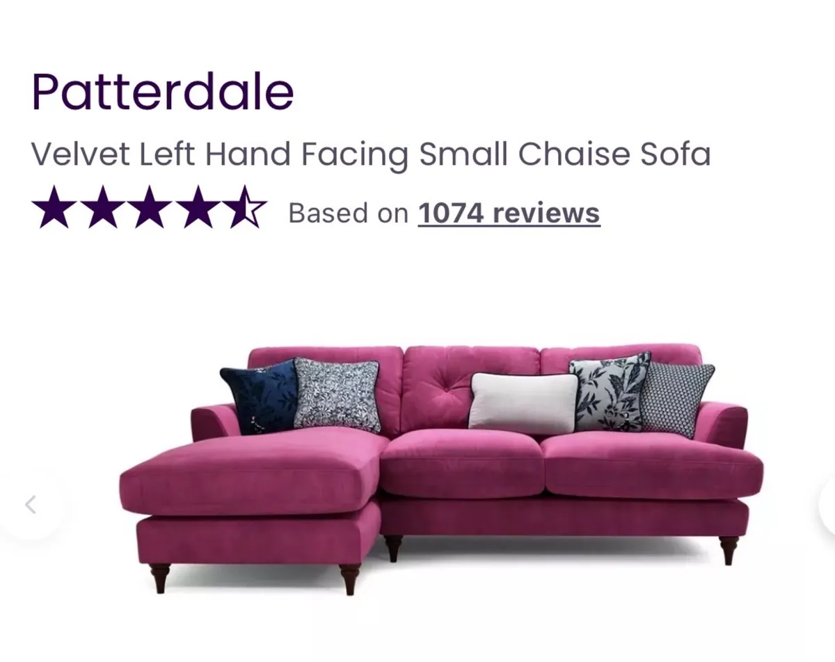 3 Seater Patterdale Chaise Sofa in pink from DFS - Image 1