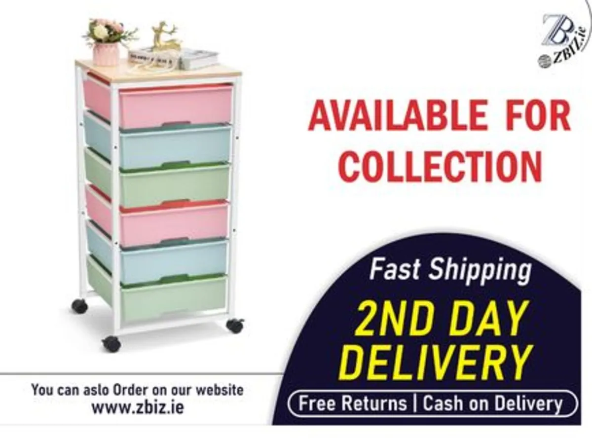 6-Drawer Rolling Storage Cart with Wooden Tabletop - Image 1