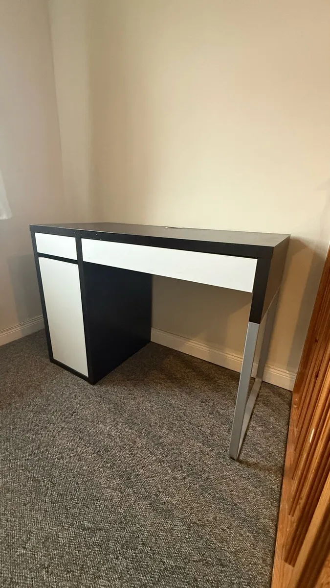 Modern Black & White Desk + Swivel Office Chair - Image 1