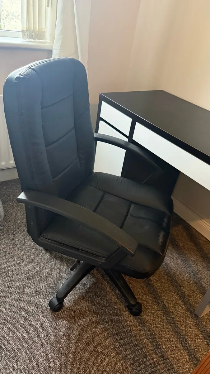 Modern Black & White Desk + Swivel Office Chair - Image 3