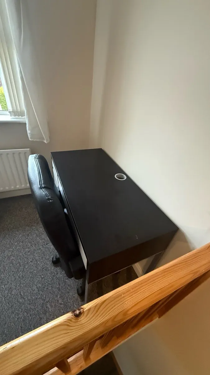 Modern Black & White Desk + Swivel Office Chair - Image 4