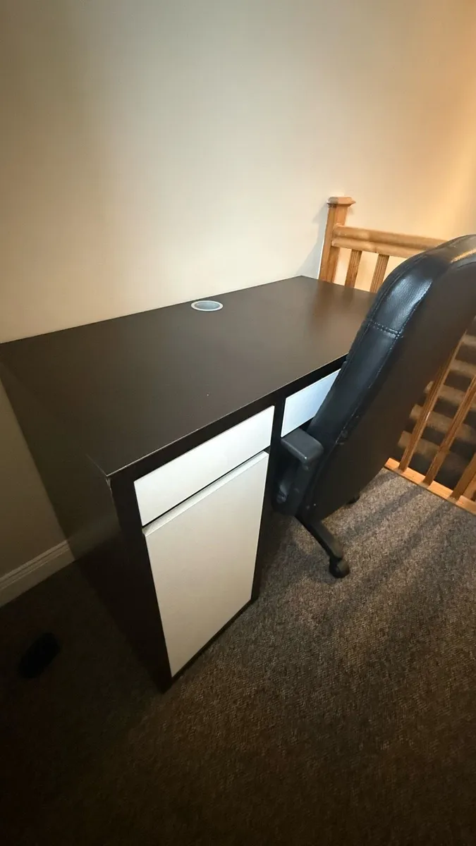 Modern Black & White Desk + Swivel Office Chair - Image 2