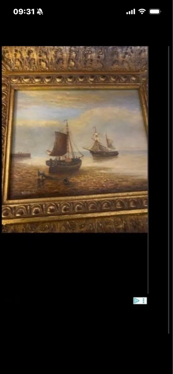 Vintage Oil on Board Maritime Painting - Image 3