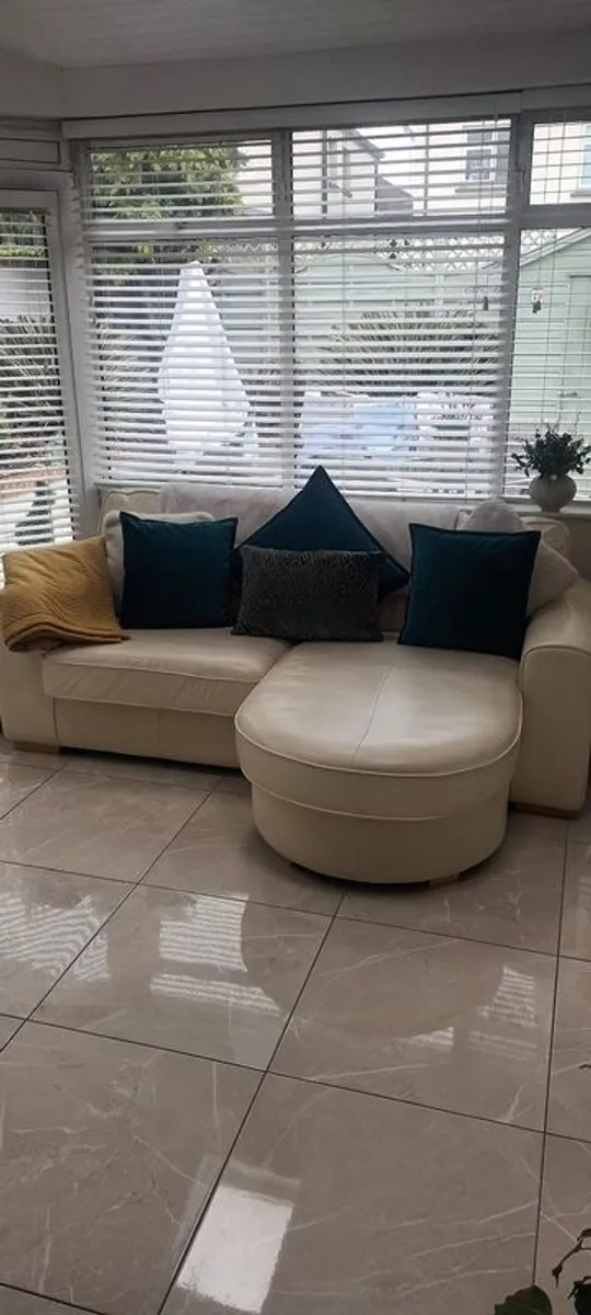 Cream leather sofa & chair & dressing table - Image 2