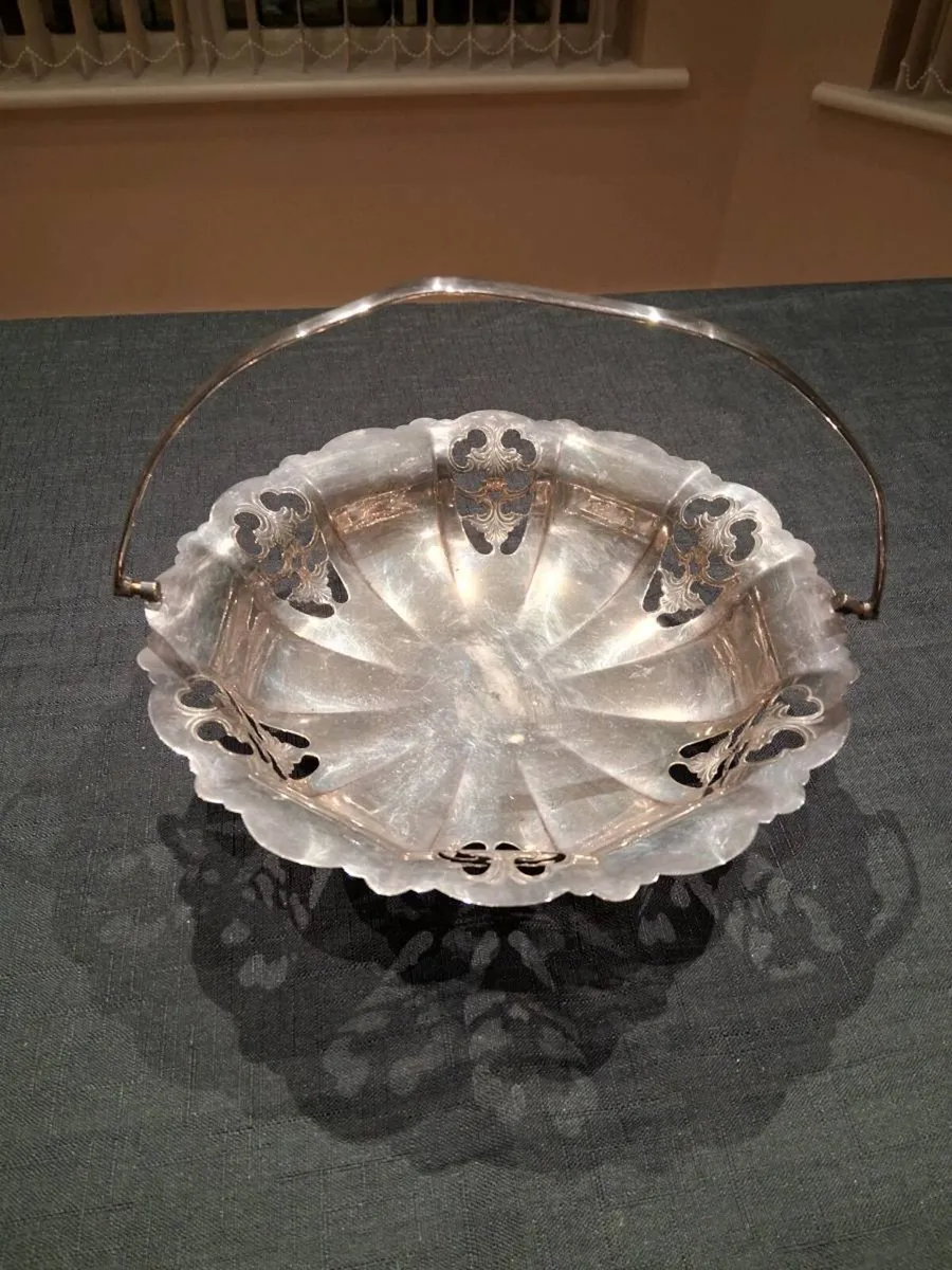Silver Plated Basket With Handle - Image 1