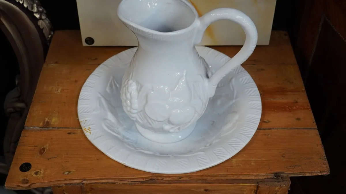 Antique Pine Washstand with Jug & Bowl Set - Image 3