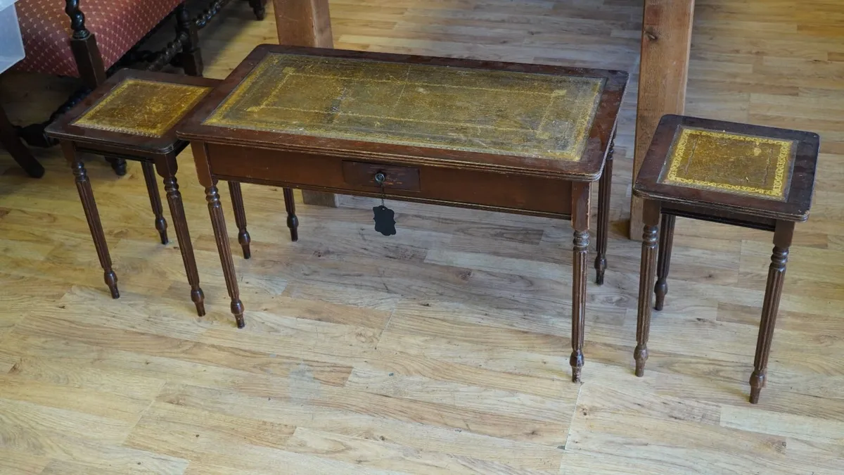 Nest of Three Tables with Leather Tops - Image 1