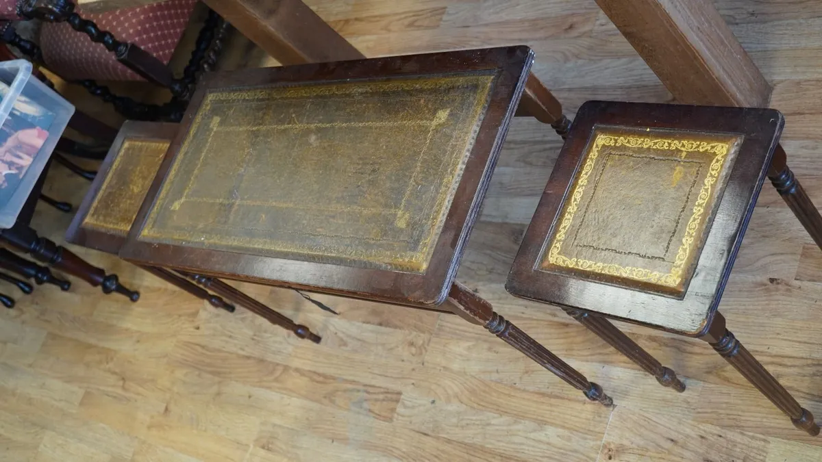 Nest of Three Tables with Leather Tops - Image 2