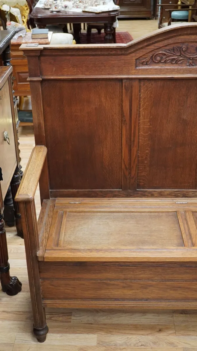 Antique French Oak Hall Bench / Settle - Image 3