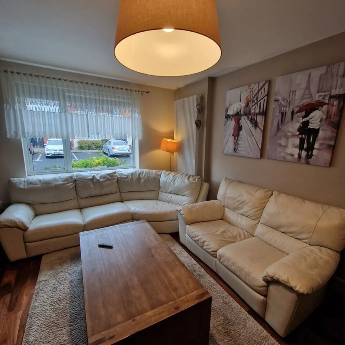 Cream leather sofas 3+2 - Image 2