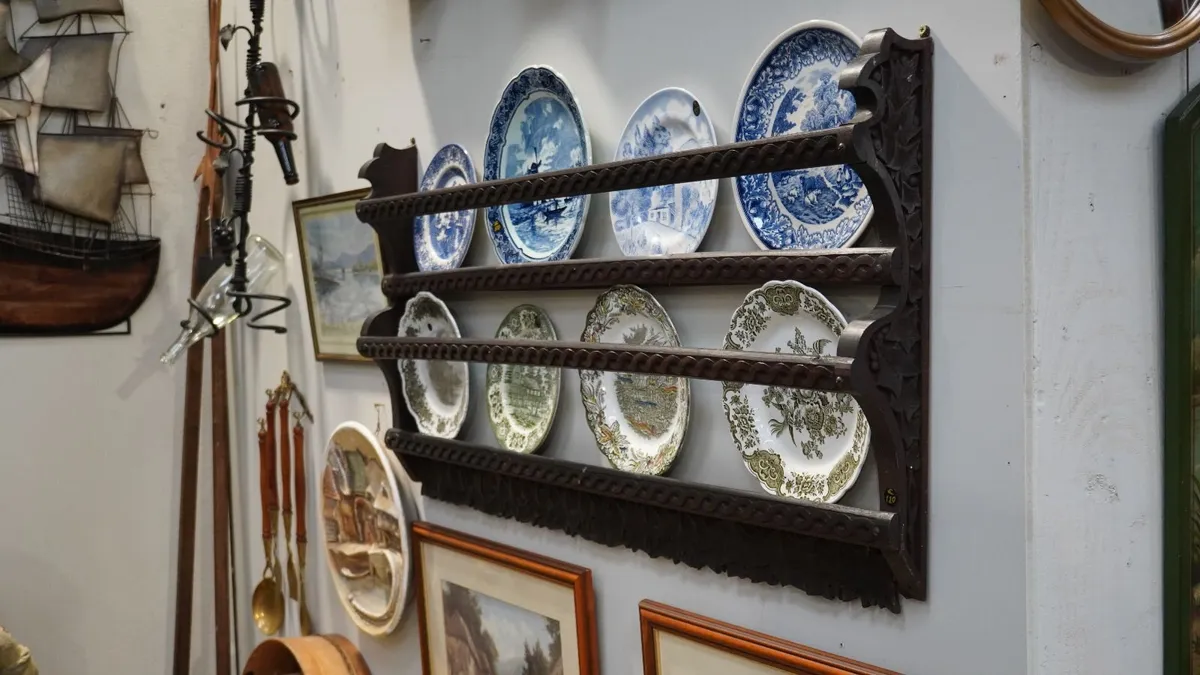 Antique Hand-carved Wooden Plate Rack - Image 2
