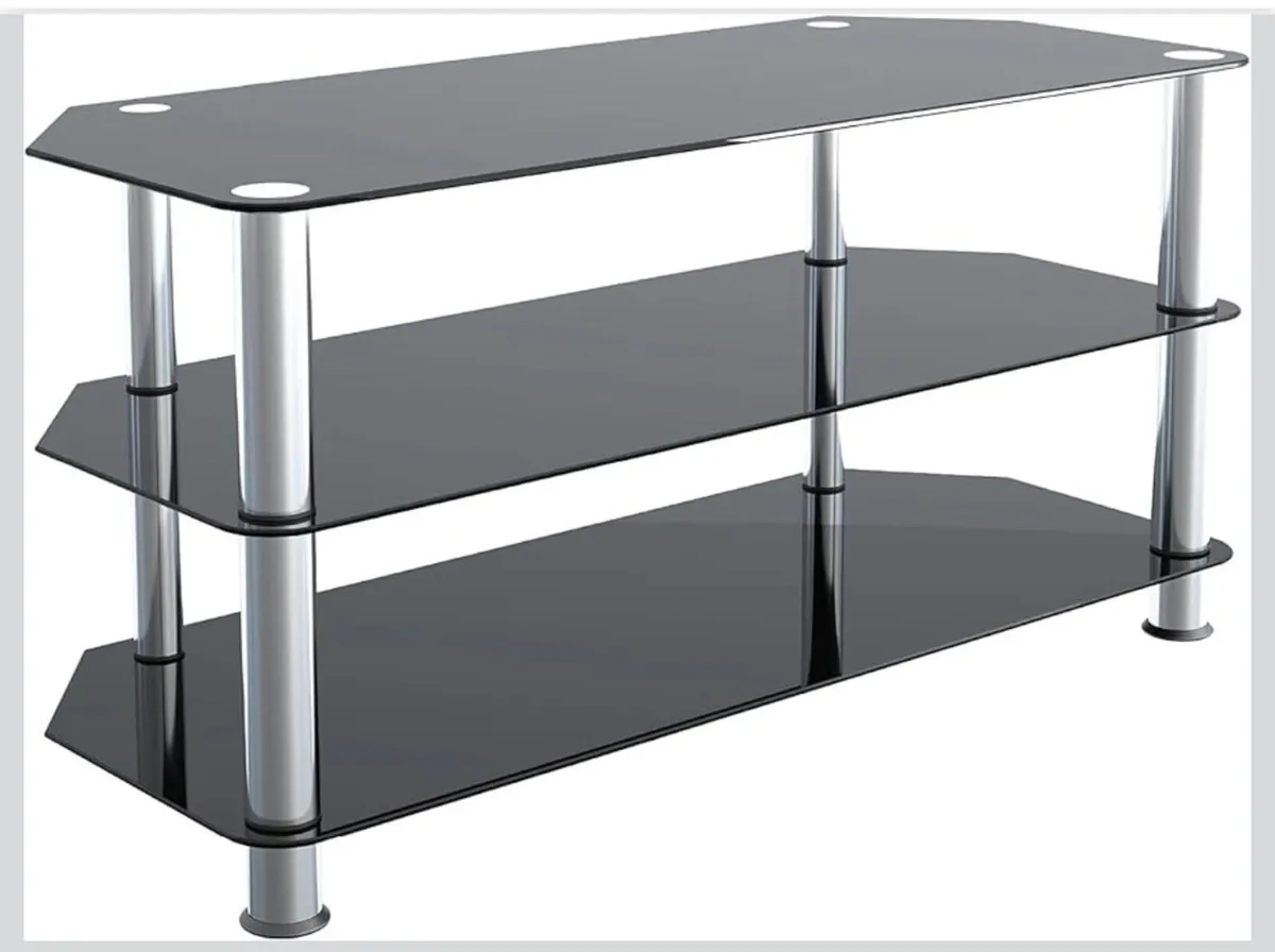 Glass Corner TV Stand – Universal Black TV Unit - Image 1