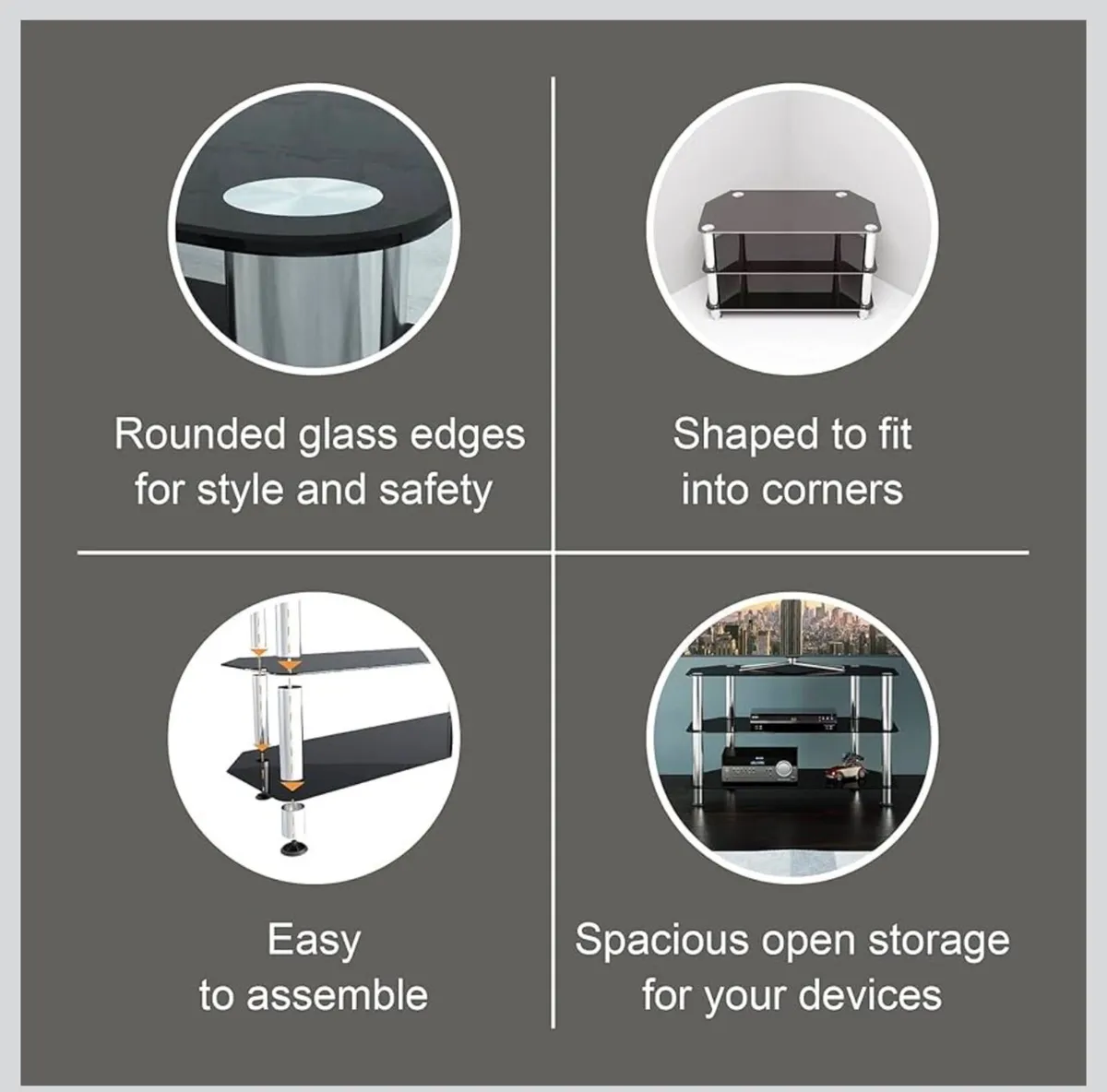 Glass Corner TV Stand – Universal Black TV Unit - Image 2