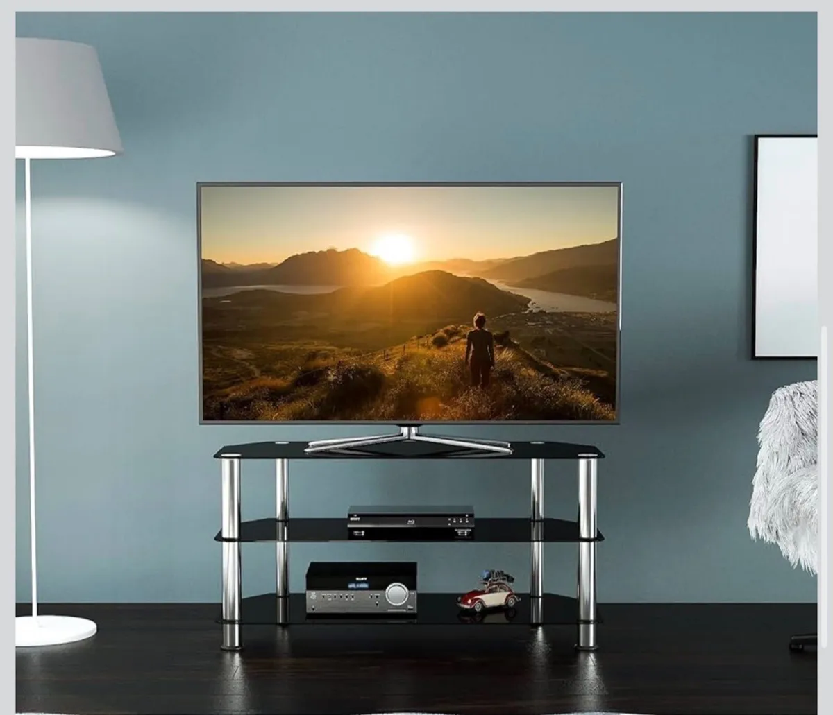 Glass Corner TV Stand – Universal Black TV Unit - Image 3