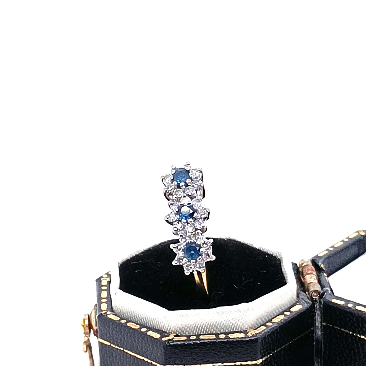 3 Daisies Diamond & Sapphire Ring, 18k Yellow Gold - Image 2
