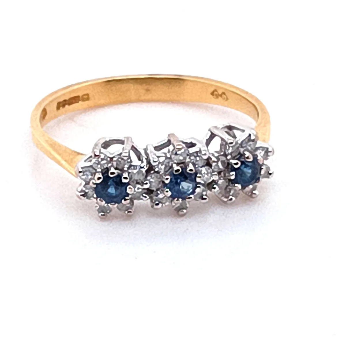 3 Daisies Diamond & Sapphire Ring, 18k Yellow Gold - Image 4