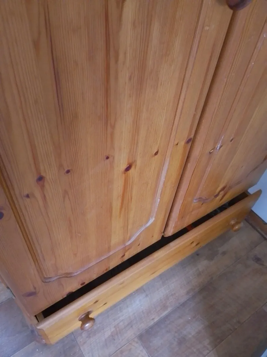 SOLID PINE WARDROBE WITH BOTTOM DRAWER. - Image 2