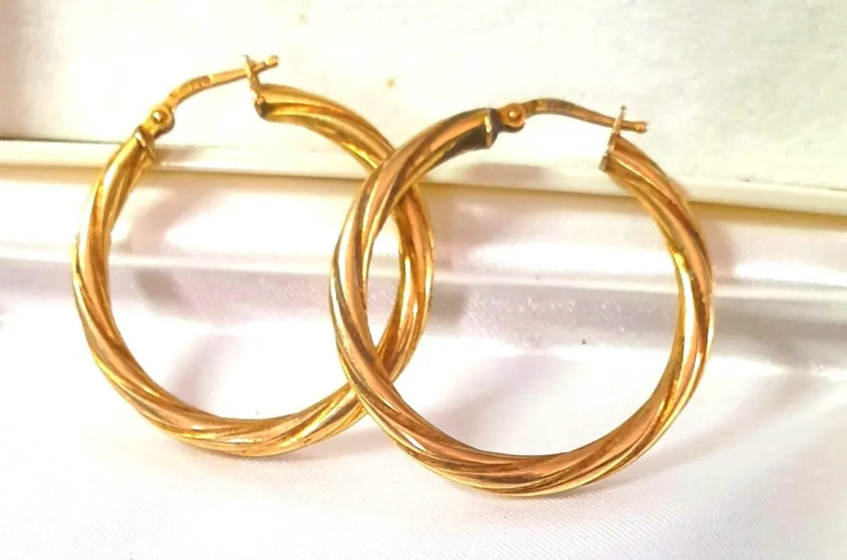 Large 9ct Gold Swirl Hoops - Image 3