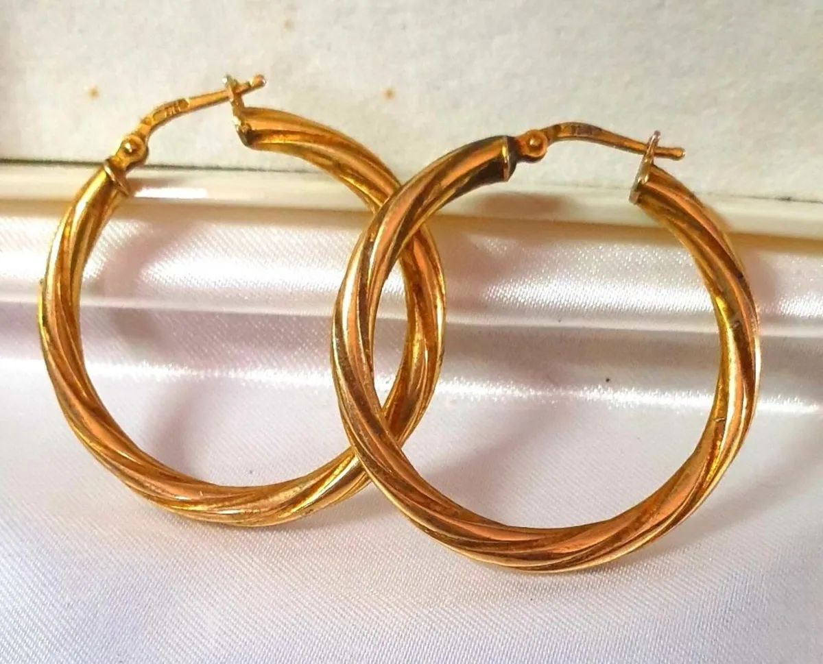Large 9ct Gold Swirl Hoops - Image 4