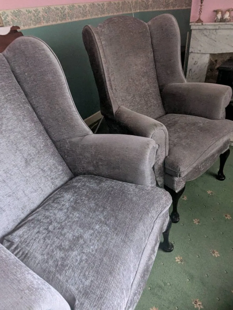 2 Grey Wing backed Armchairs - Image 1