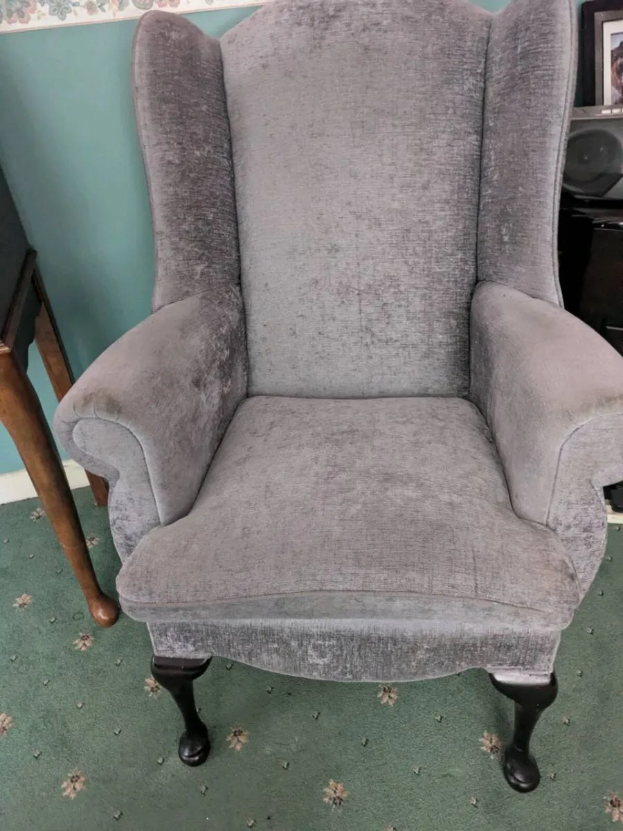 2 Grey Wing backed Armchairs - Image 2
