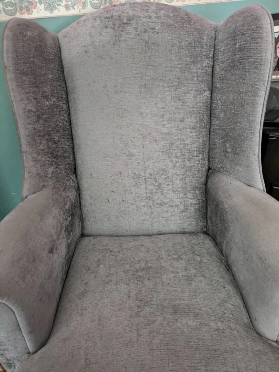 2 Grey Wing backed Armchairs - Image 3