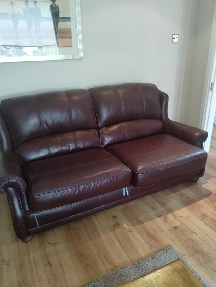 3 Seater Wine Leather Sofa - Image 1