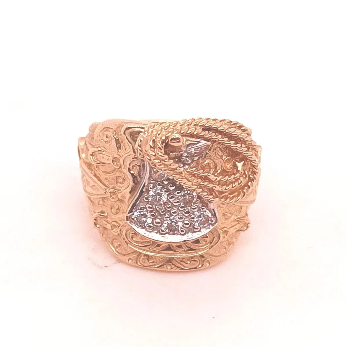 Large Heavy Saddle Ring, 9k Yellow Gold & Zirconia - Image 1