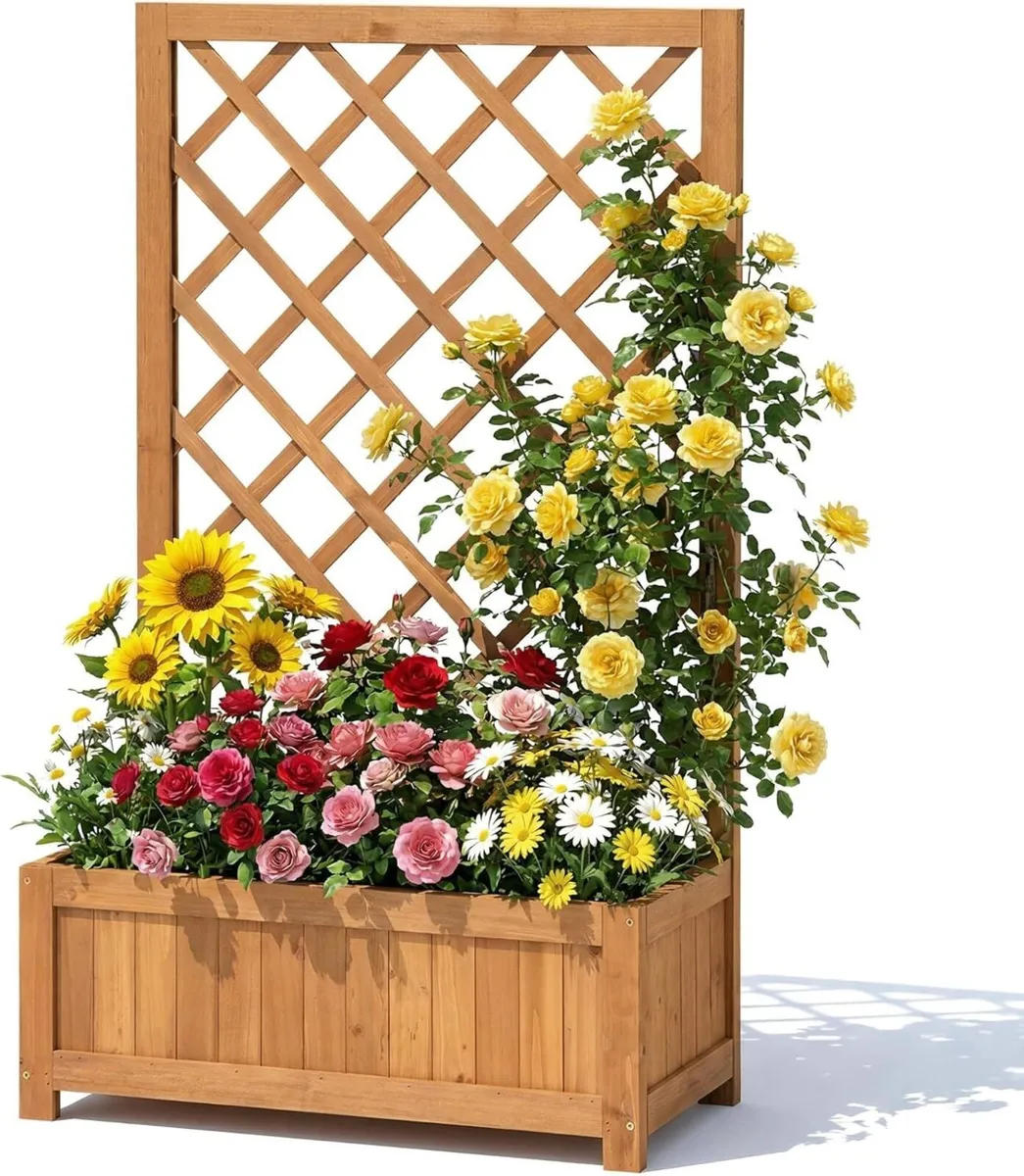 Wooden Planter with Trellis 40 Outdoor Box for - Image 1