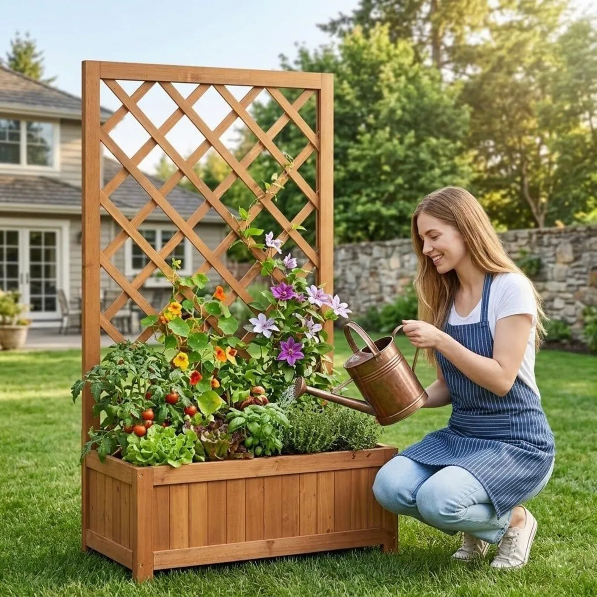 Wooden Planter with Trellis 40 Outdoor Box for - Image 2